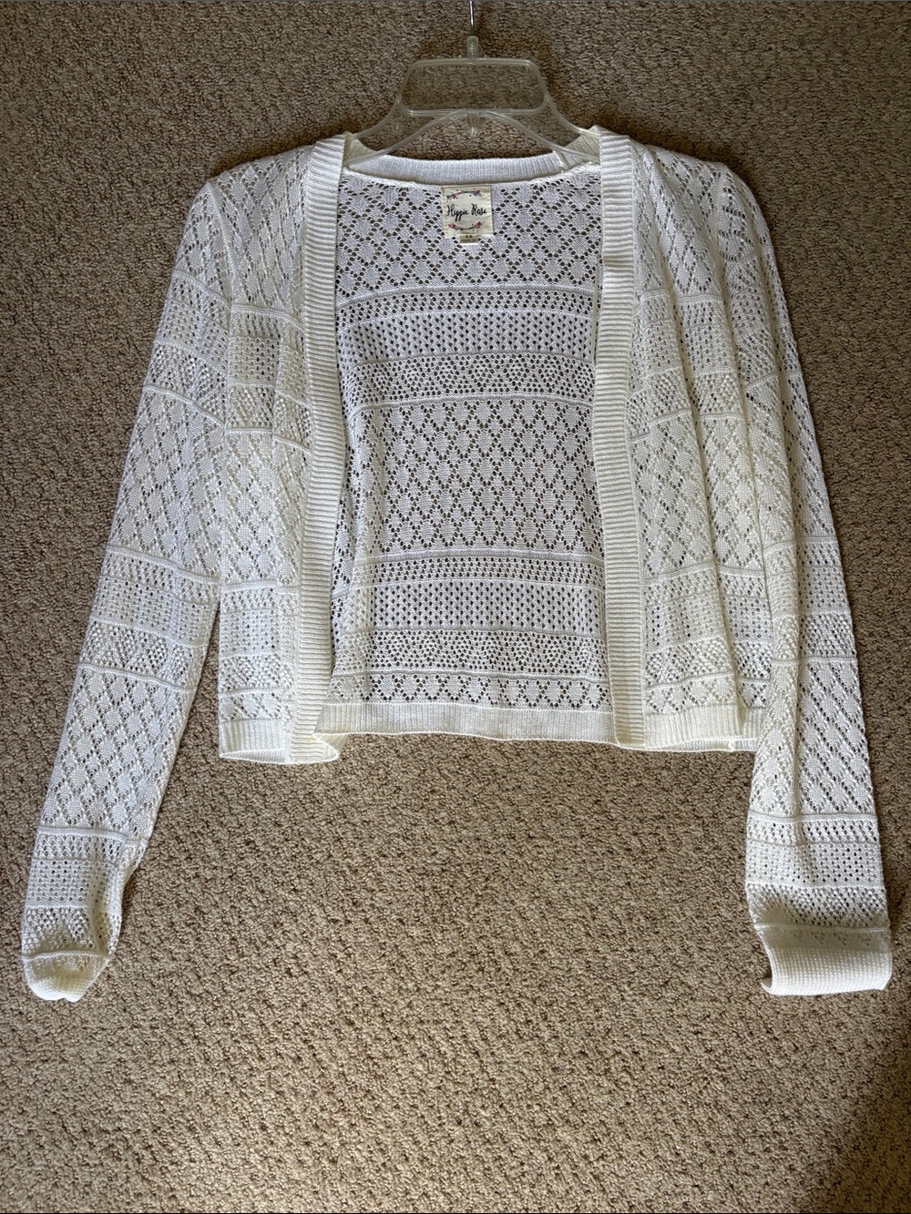 Hippie Rose Ivory Open-Weave Crochet Cardigan